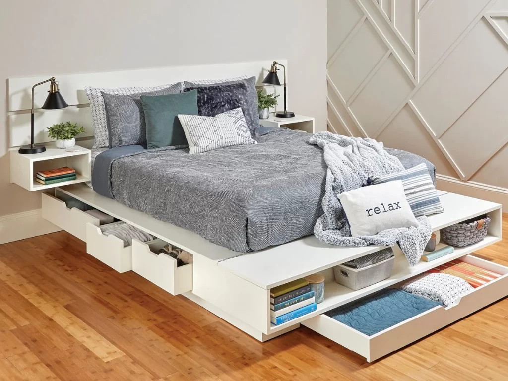 Platform beds with built-in drawers